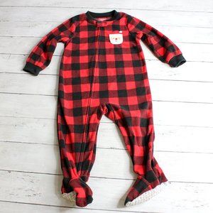 Carter's Boy's Pajama Sleeper Size 24 Months Santa Christmas Red Plaid